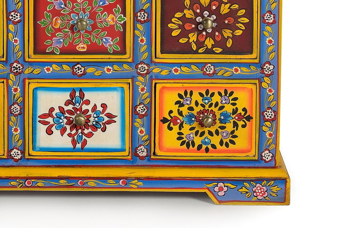 GINER Y COLOMER Commode en bois de manguier multicolore avec 9 tiroirs